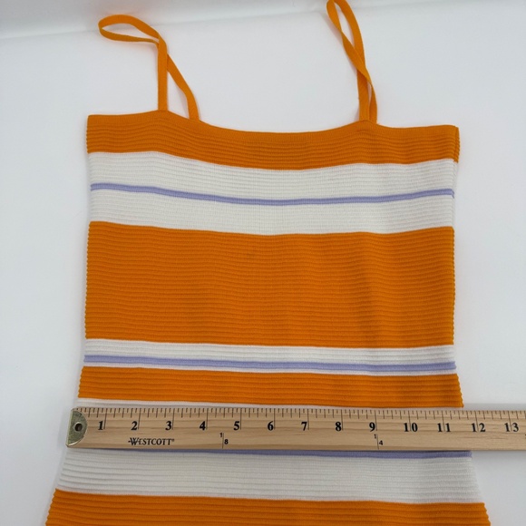 Lulus Dress Women Medium Orange White Striped Sleeveless Bodycon Mini Ribbed - Picture 8 of 10